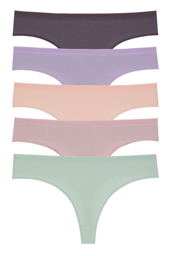 Pamuklu Fitilli Paça Iz Yapmaz Lastikli Tanga 5'li Paket 1450 - Mürdüm-Lila-Yavru-Gül Kurusu-Mint