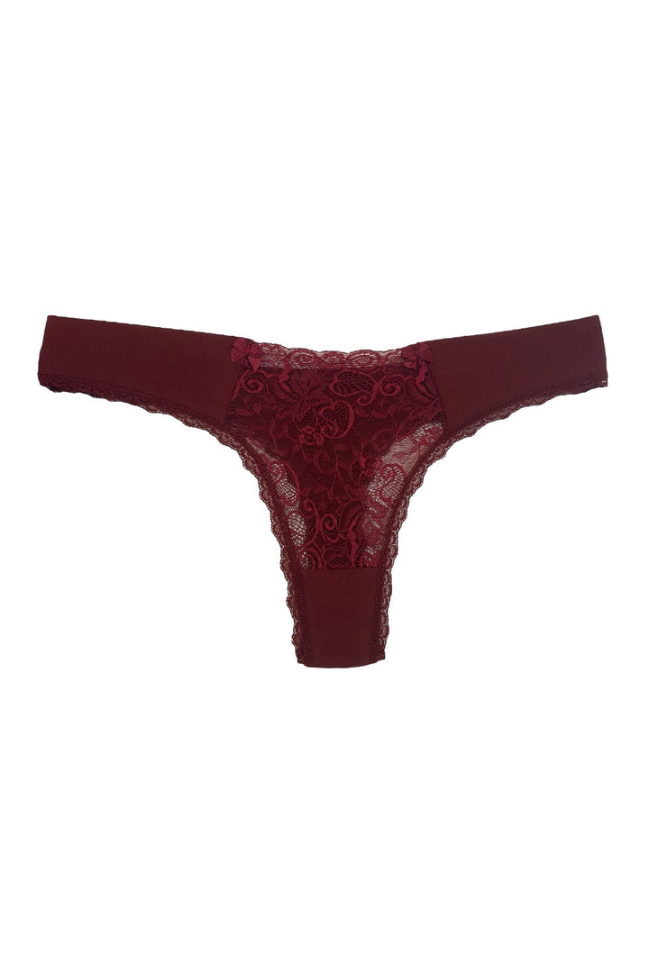 Dantelli Tanga 5'li - 1660-1 Bordo