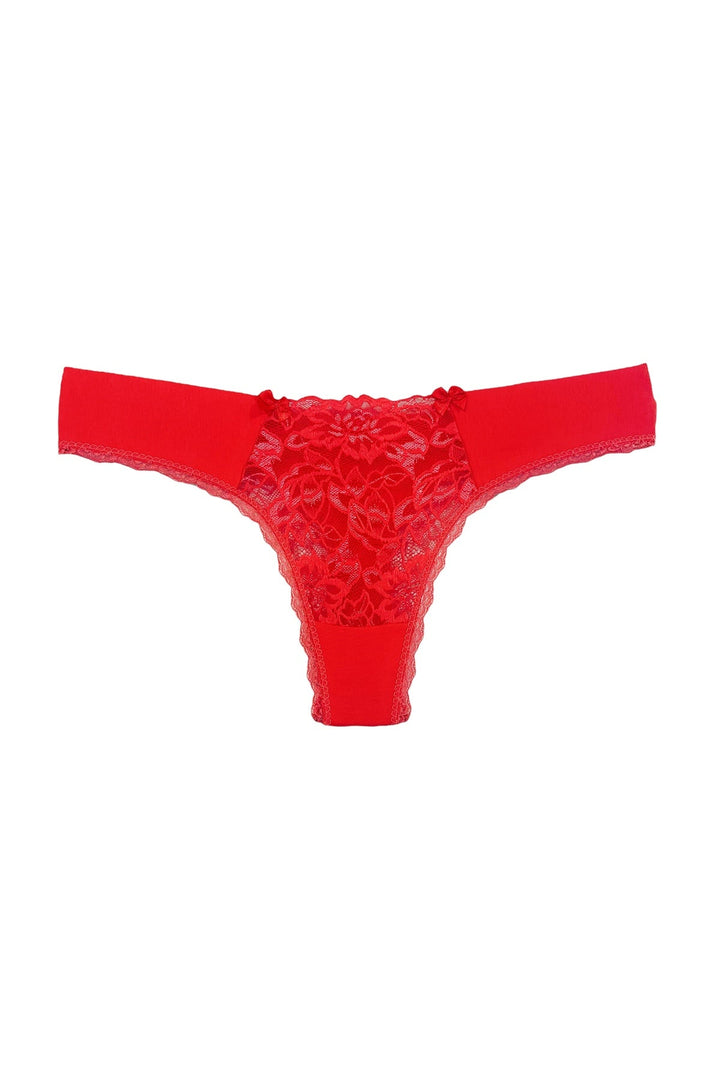 Dantelli Tanga 5'li - 1660-1 Kırmızı