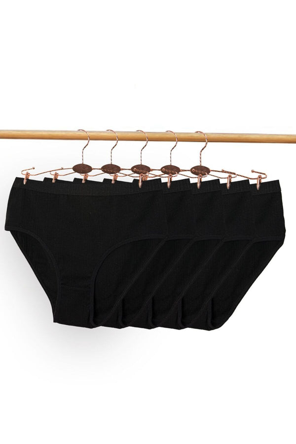 Kadın Özel Tasarım Fitilli Pamuklu Külot 5'li Paket 5200 - Siyah