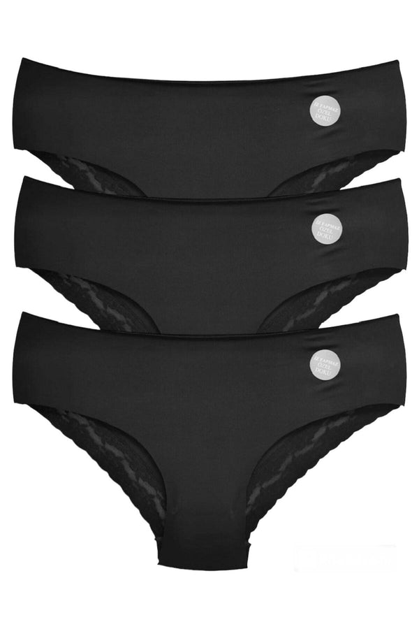 Dikişsiz İz Yapmaz Lazer Kesim Dantelli Külot 3'lü 3166 - Siyah