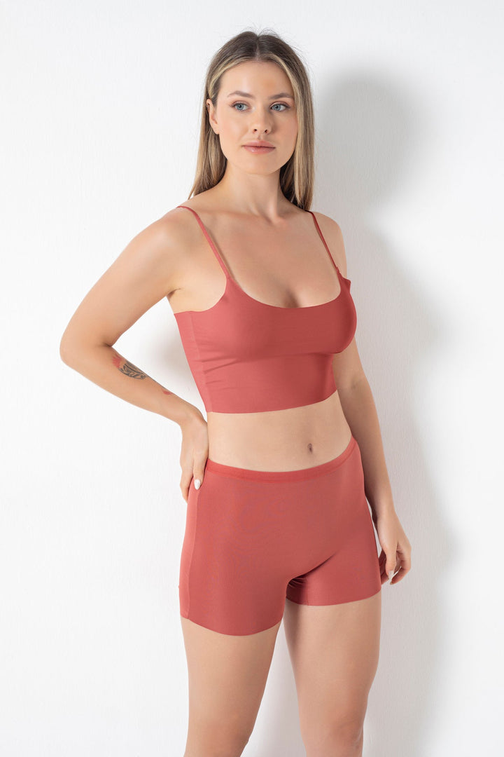 Basic Lazer Kesim Dikişsiz Kadın Boxer/şort - 2400 Kiremit