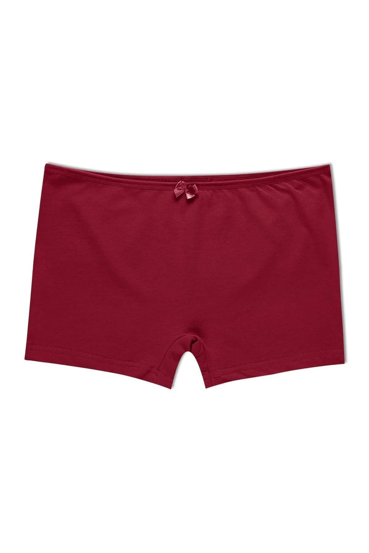 Tekli Pamuklu Kadın Boxer/şort - 2500 Bordo