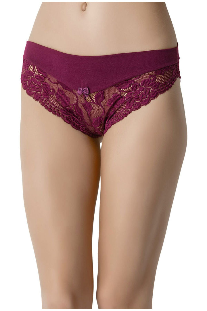 Beli Kumaş Kemerli Dantelli Brezil Külot 5'li - 3130-1 Kırmızı