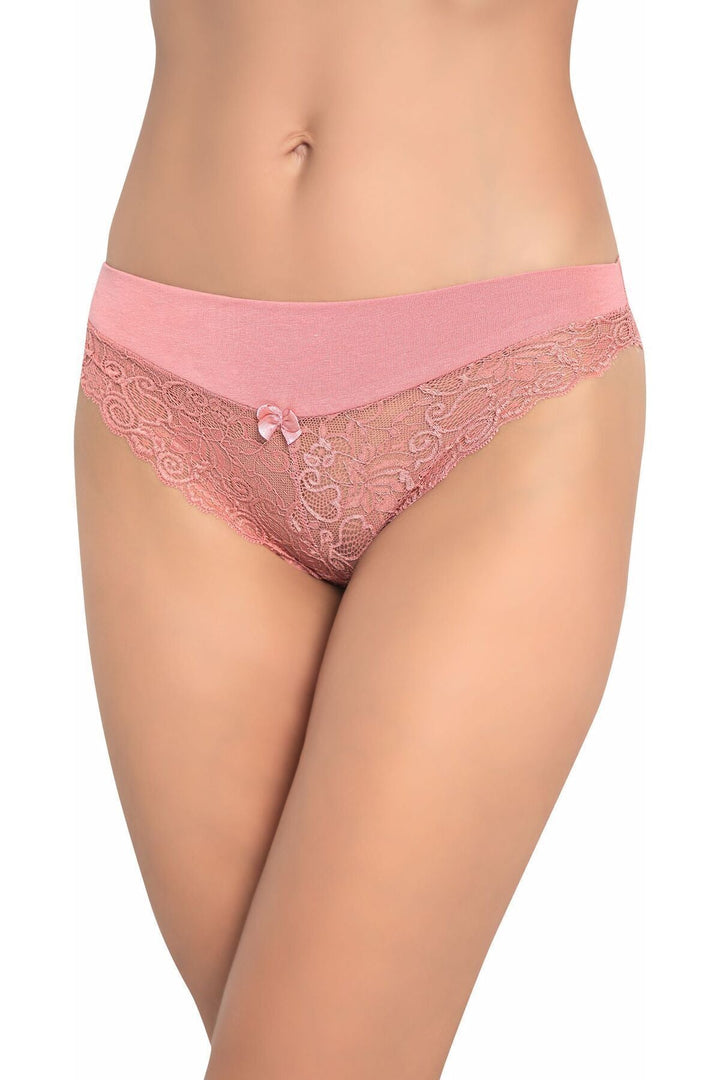 Beli Kumaş Kemerli Dantelli Brezil Külot 5'li - 3130-1 Vizon
