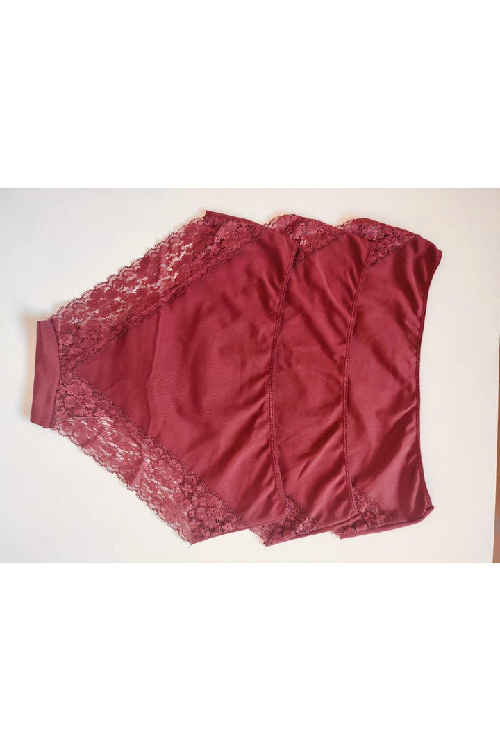 Dikişsiz İz Yapmaz Lazer Kesim Dantelli Külot 3'lü - 3166 Bordo