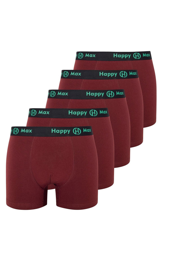 Erkek Boxer Pamuklu Renkli Premium 5'li Paket - 4000-1 Bordo