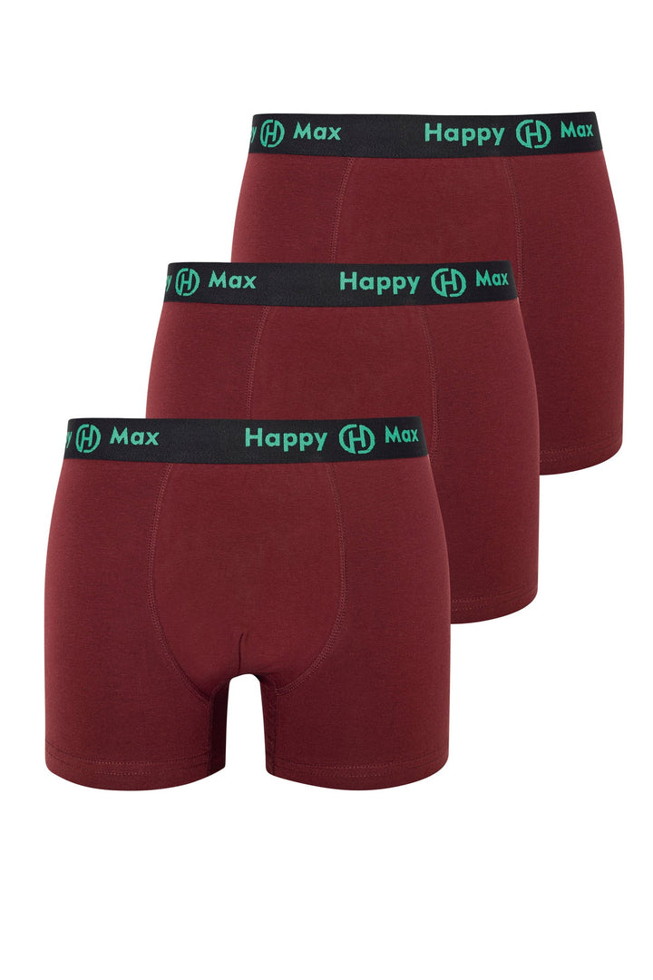 Erkek Boxer Pamuklu Renkli Premium 3'lü Paket - 4000-2 Bordo