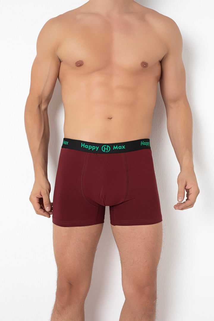 Erkek Boxer Pamuklu Renkli Premium 3'lü Paket - 4000-2 Bordo