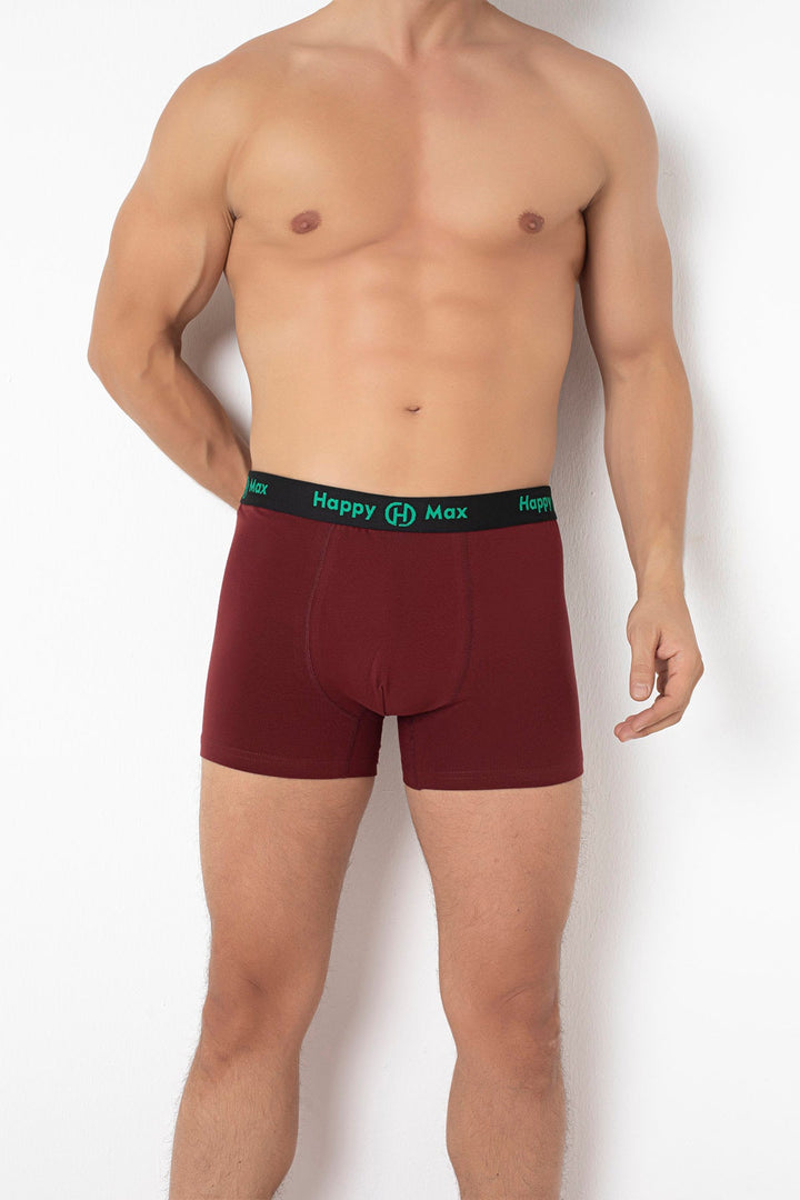 Erkek Boxer Pamuklu Renkli Premium 3'lü Paket - 4000-2 Bordo