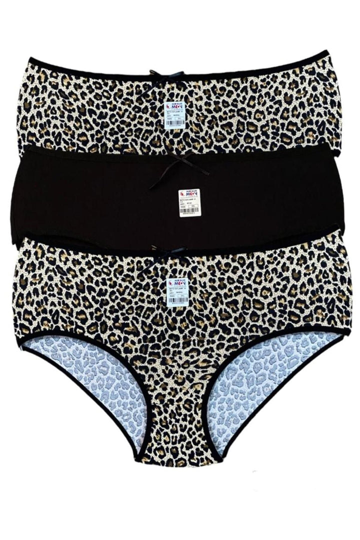 Yüksek Bel Leopar Baskılı Bato Katlanır 3'lü Külot - 5000-2 Leopar