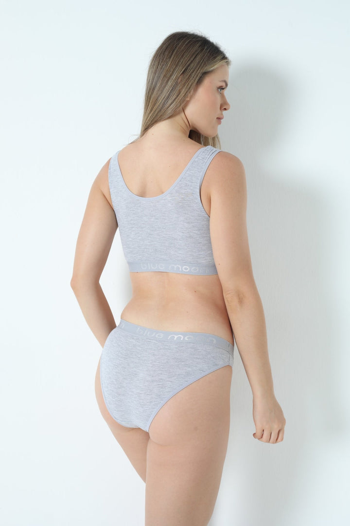 Kadın Basic Pamuklu Pedli Spor Sütyen/Slip Takım - 7200 Gri