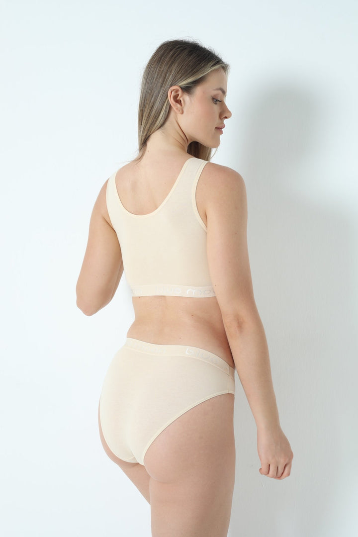 Kadın Basic Pamuklu Pedli Spor Sütyen/Slip Takım - 7200 Ten