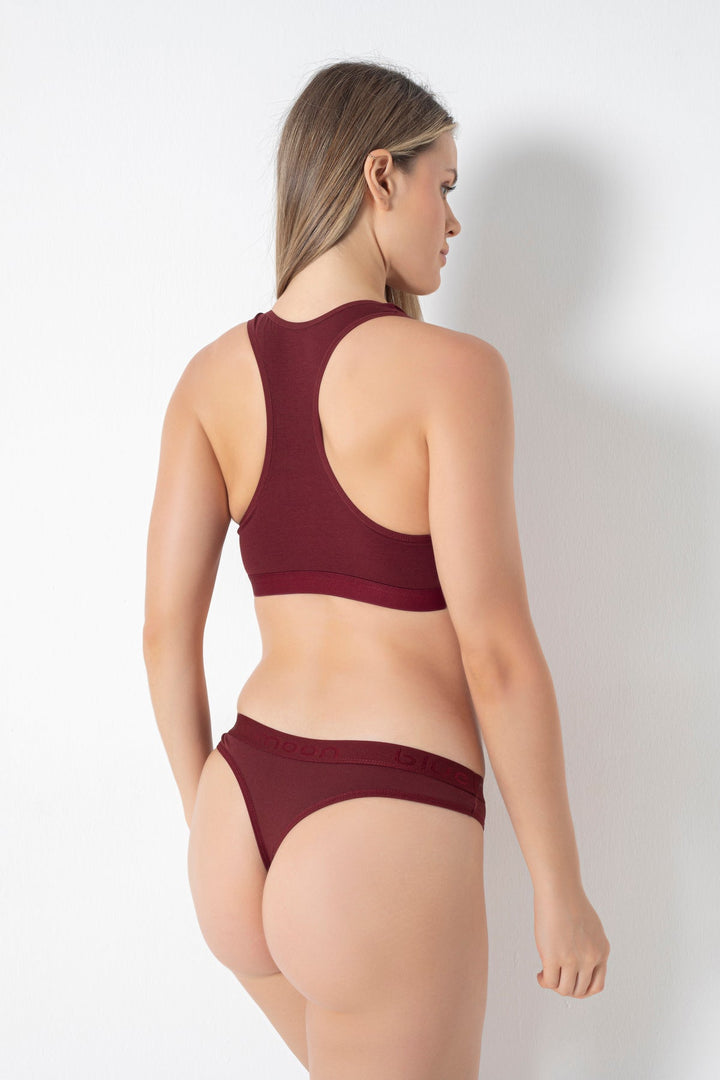 Kadın Basic Pamuklu Pedli Spor Rambo Büstiyer/Tanga Takım - 7210 Bordo