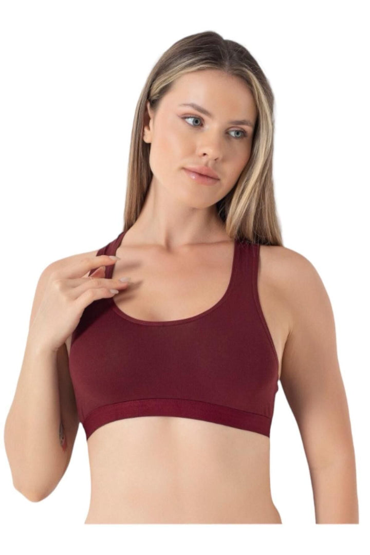 Kadın Tekli Basic Pamuklu Pedli Sporcu Büstiyer - 7444 Bordo