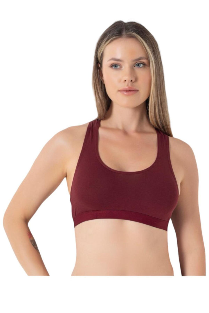 Kadın Tekli Basic Pamuklu Pedli Sporcu Büstiyer - 7444 Bordo