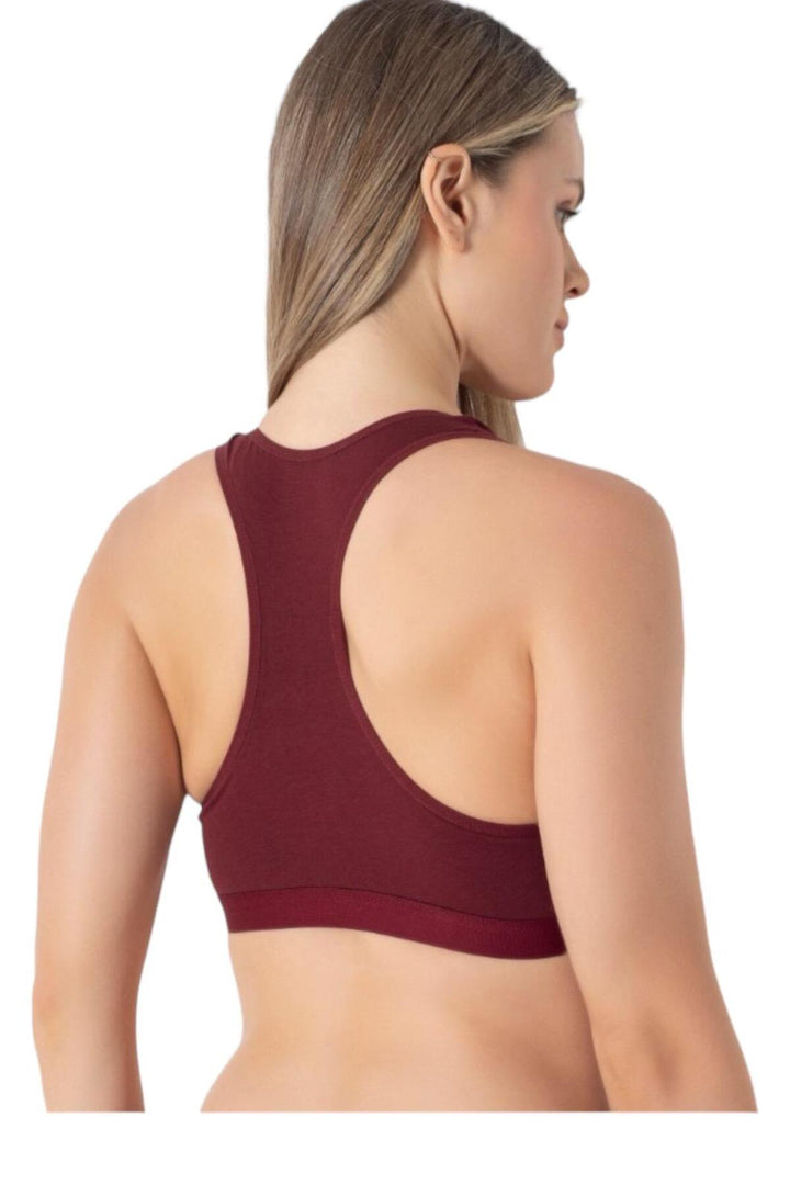 Kadın Tekli Basic Pamuklu Pedli Sporcu Rambo Büstiyer - 7777 Bordo