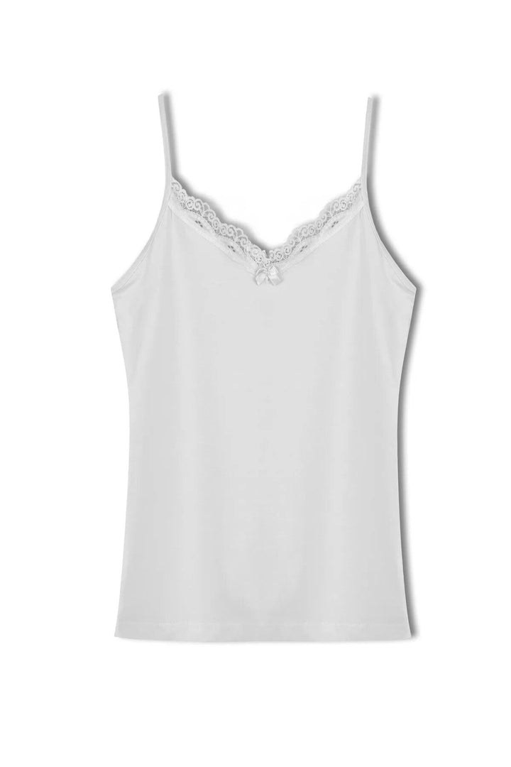 V Yaka Dantelli Tekli Atlet - 8000-1 Beyaz