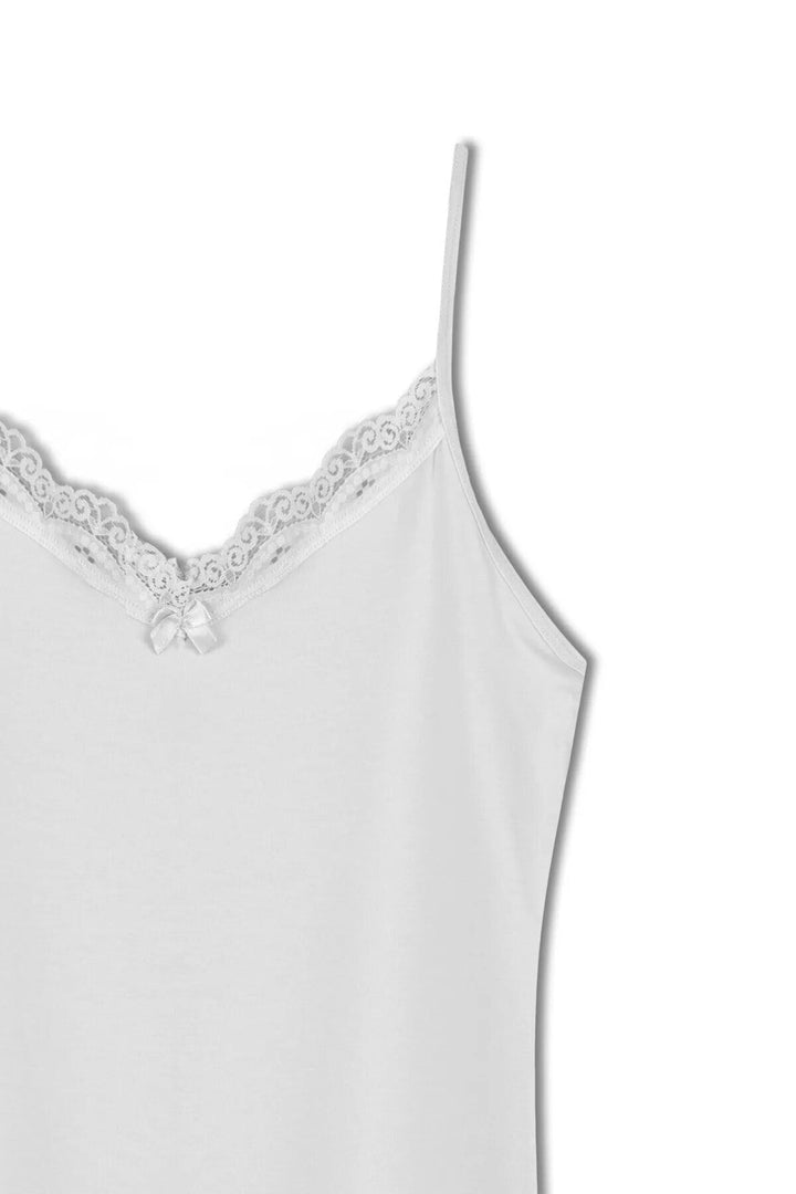 V Yaka Dantelli Tekli Atlet - 8000-1 Beyaz